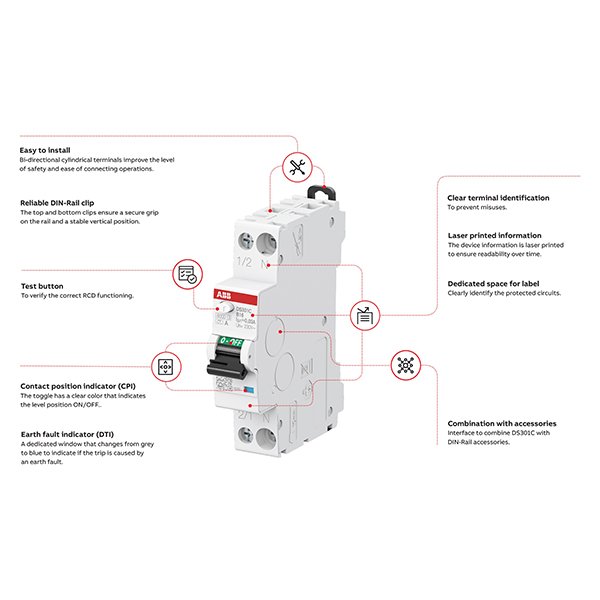ABB DS301C Range - Residual Current Operated Circuit Breaker (RCBO)